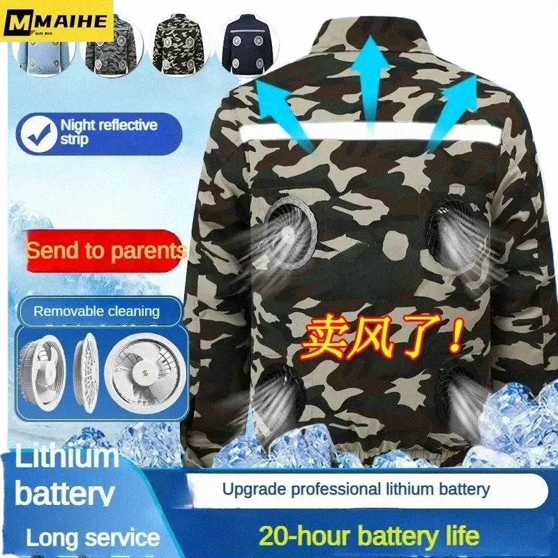 Nouveau Cool 4 Fan Jacket Veste de glace pour hommes USB Air-Cditing Costume Refroidissement Été Pêche Chaleur Protecti Camoue Vêtements de travail l3wP #