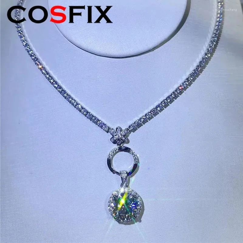 Anhänger COSFIX 5 ct Moissanit Anhänger 45 cm Zirkon Halskette D Farbe VVS 925 Silber Kette Platte 18 K Gold für Frau Edlen Schmuck