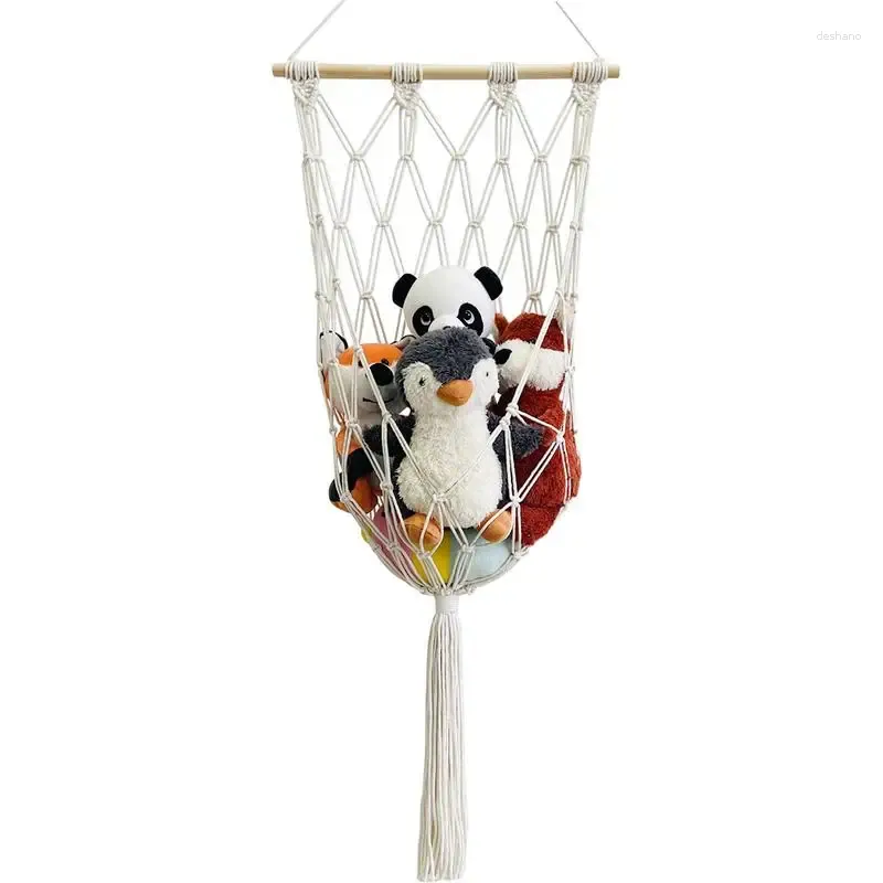 Tapisserier Macrame Wall Hang Toy Net Böhmen Lagring för leksaker andas Bohemian Organizer Bedroom Playroom Nursery Nursery