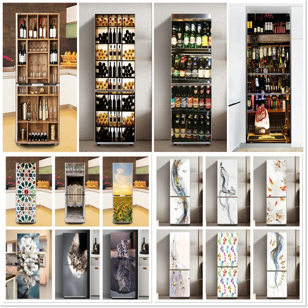 Aufkleber, Weinschrank-Design, Poster für Kühlschrank, wasserdicht, Vinly, selbstklebend, Kühlschrankaufkleber, Katzenlandschaft, Türabdeckung, schreckliche Hand