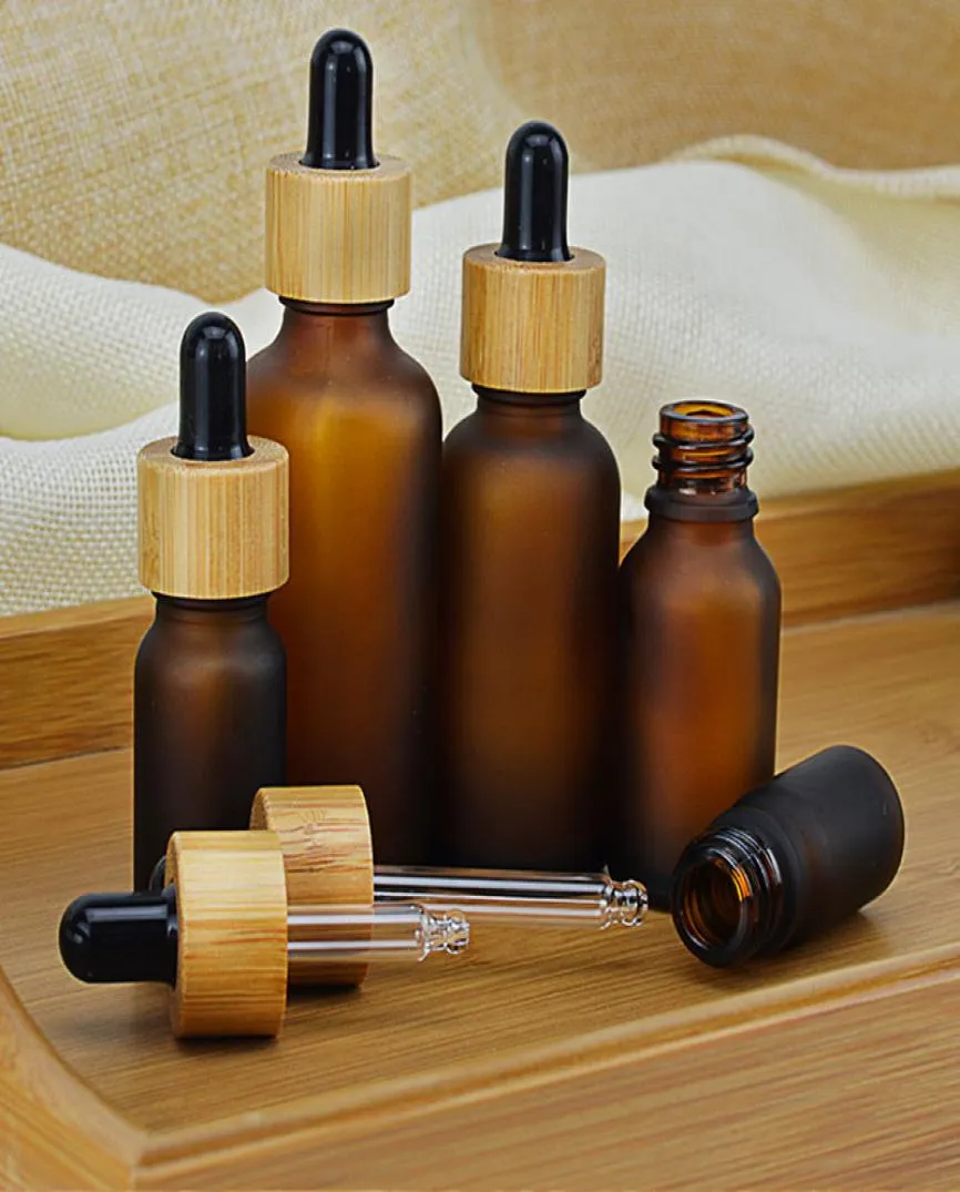 5 10 15ml 30ml 50ml Frosted clear Amber Glass Dropper Bottle with Bamboo Cap 1oz Bamboos Essential Oil Bottles8573299