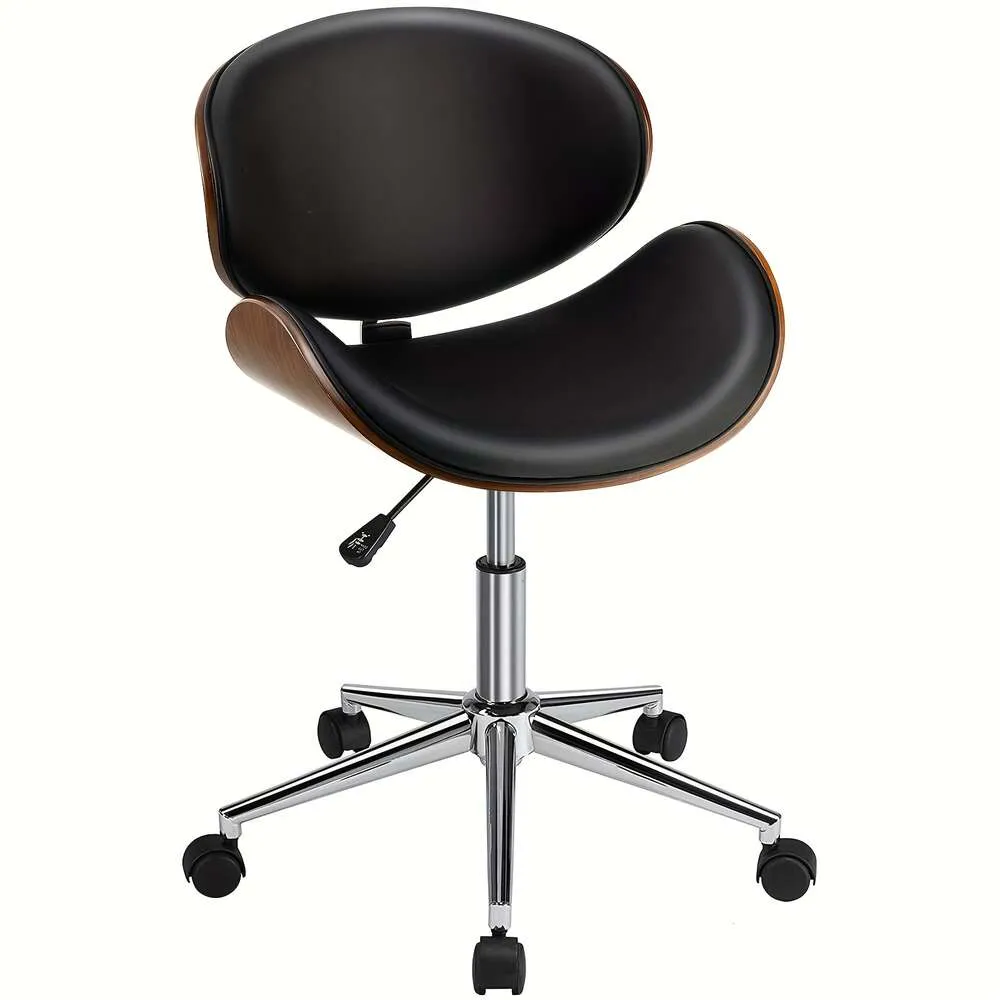 Verstelbare bureaustoel van kunstleer, draaibaar, gebogen hout en gebogen zitting