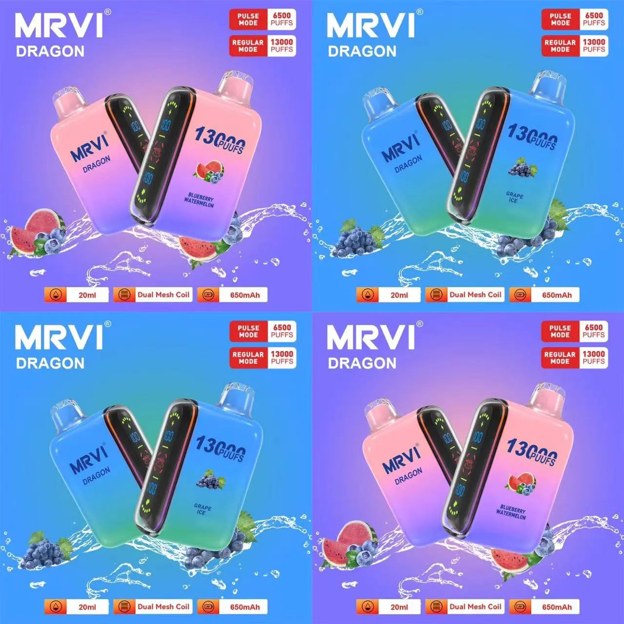 Original MRVI DRAGON 13K bouffée 15k bouffée vaper desechable dispositif Puff Vaper double maille bobine Vapsolo Puff Shisha 650mah batterie rechargeable 20ml préremplissable Pod