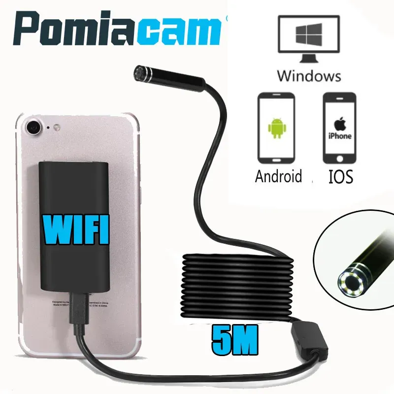 WiFi 5M Endoscope kamera mini wodoodporna twarda kamera kontroli kabla Kamera 8 mm 5 mm Endoscope USB Borescope iOS Endoscope dla iPhone'a