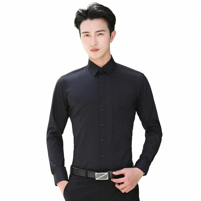 Camicia da uomo Lg manica standard-fit tinta unita basic Dr camicia patch tasca singola alta qualità formale sociale bianco lavoro ufficio top A23 t1Gs #