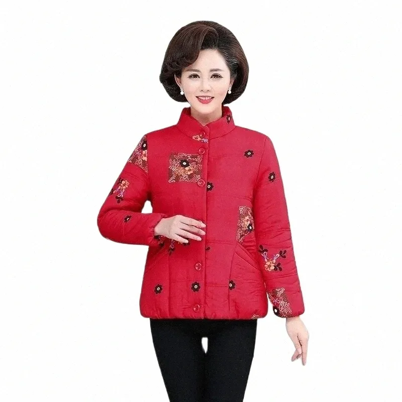 middle Aged Lady Printing Cott Jacket Autumn And Winter Imitati Lamb Fleece Add Thick Fi Wild Short Parka Coat Women 576c#