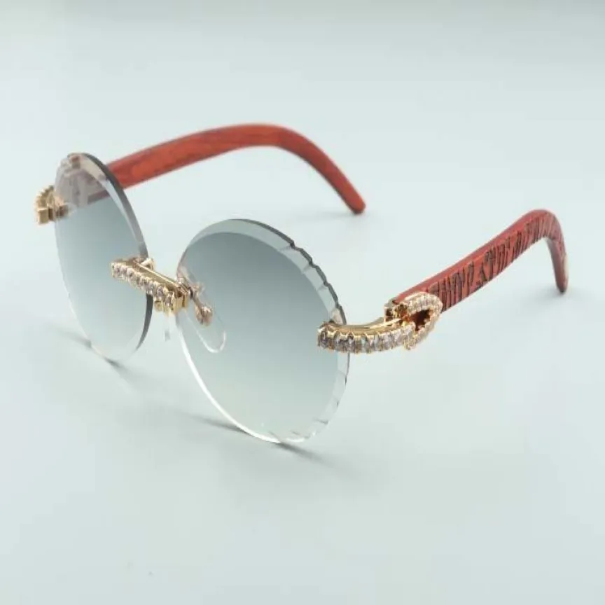 Nouvelle mode T3524016-3 lentilles de coupe diamants lunettes de soleil tigre naturel temples en bois rétro lunettes ovales taille 58-18-135mm240S