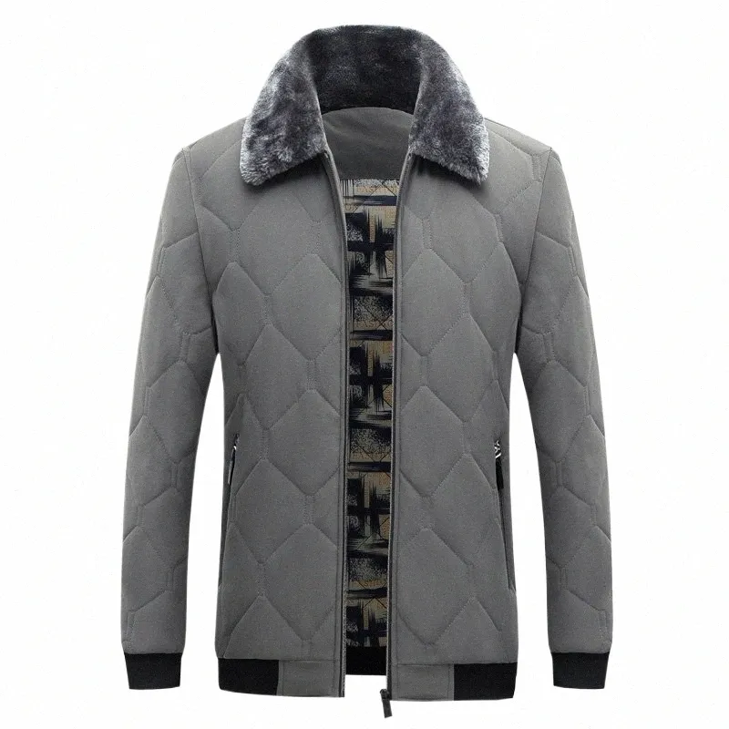 Cuello de piel de los hombres Chaqueta cálida Invierno Parka Cortavientos Cott Acolchado Anorak Grueso Abrigo negro Hombre Casual Otoño Chaqueta de lana Hombres r5gI #