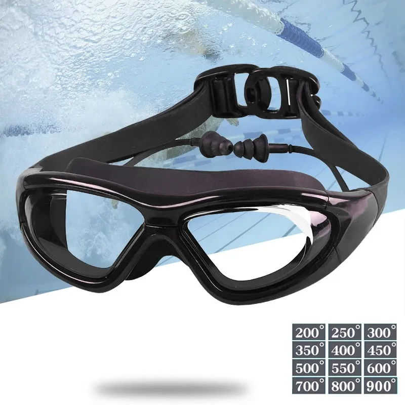 Myopie lunettes de natation bouchon d'oreille -2.0 à -9.0 lunettes de piscine sur ordonnance Anti-buée hommes femmes optiques lunettes de natation étanches 240322