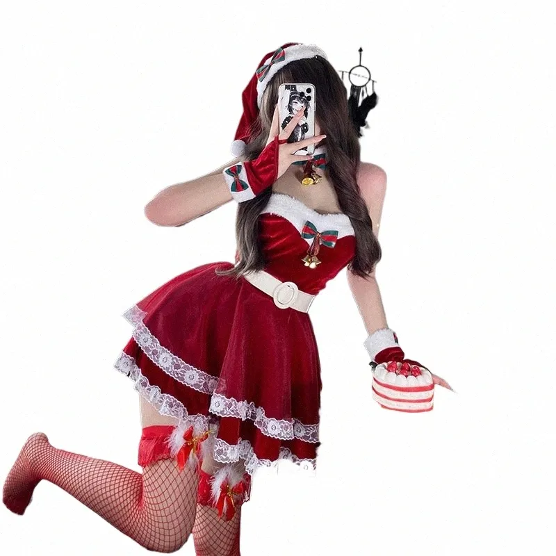 mantello rosso tema natalizio dr vestito gonna dr di Capodanno Cosplay bunny maid dr Costume per giochi di ruolo n9fF #