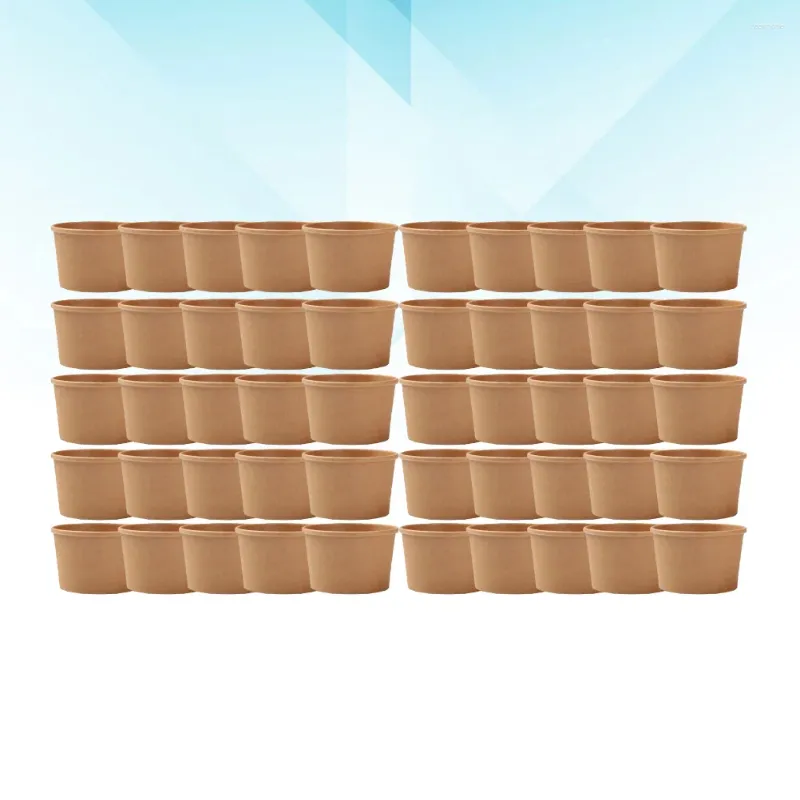 Copas descartáveis ​​canudos 50 PCs Prep recipientes de refeições Kraft Treat Paper Sopa com tigela de luta de capa