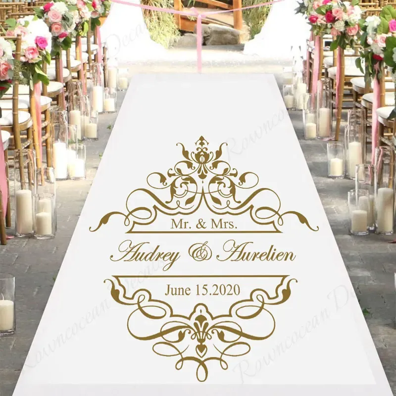 Klistermärken Personlig brudbrudnamn och datum Bröllopsdans golvdekaler Vinyl Wedding Party Decoration Center of Floor Sticker 4496