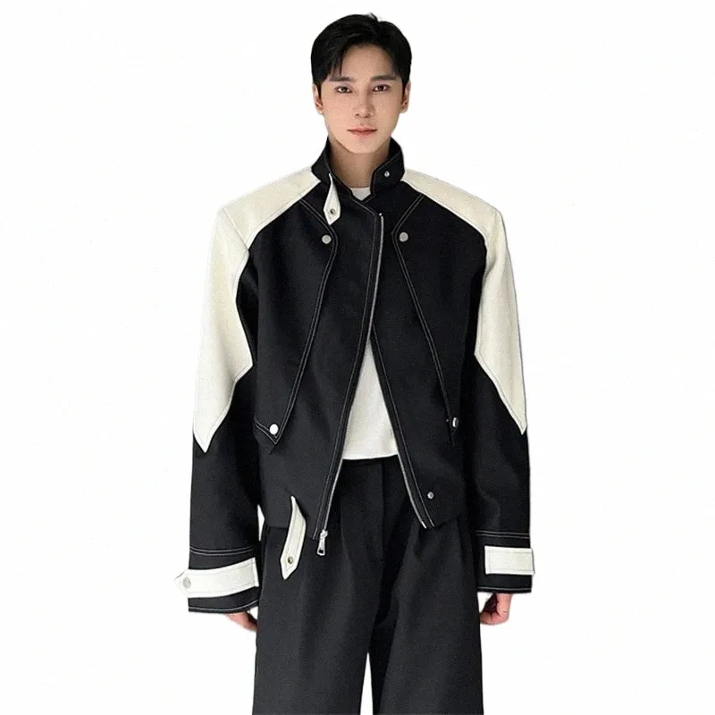 Luzhen Trendy Men's Jacket Korean Leather Color Ctrastスプライスデザインコート2024新しいスタイリッシュな高品質のストリート服032F23 K9FF＃