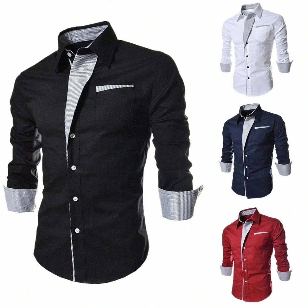 mens Casual Slim Fit Shirts Turn-down Collar Shirt Single-breasted Lg Sleeve Butt Down Busin Formal Dr Shirt Tops n2Y4#