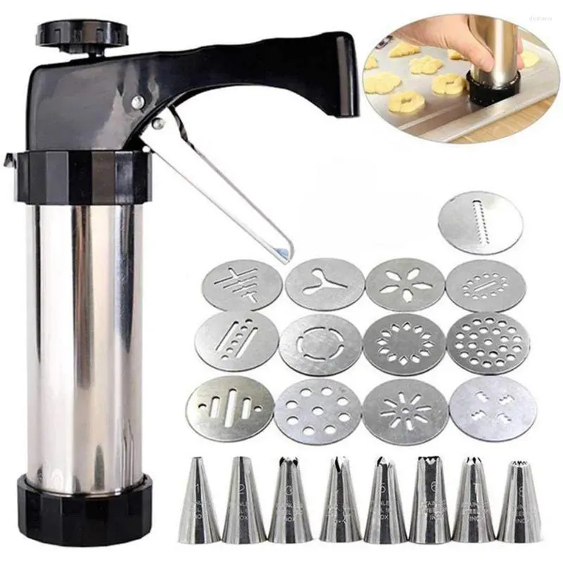 Moules de cuisson Cookie Press Gun Kit DIY Maker en acier inoxydable avec 13 disques 8 buses de glaçage pour faire et décorer des biscuits