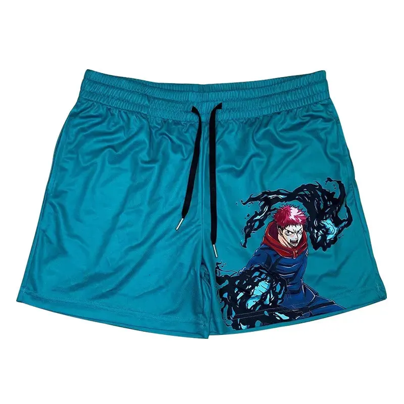 Anime Shorts Homens Manga Esportes Ginásio Fitness Impressão 3D Malha Seca Rápida Placa Oversized 240315