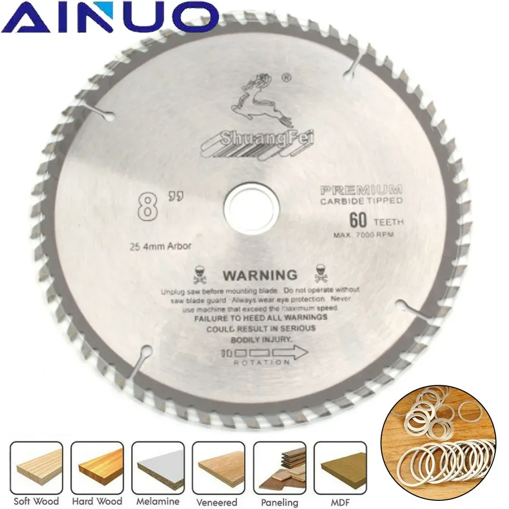 Zaagbladen 8" 200mm Carbide Circular Saw Blade 40/60Teeth Cutting Disc TCT Woodworking Tool for Metal Aluminum