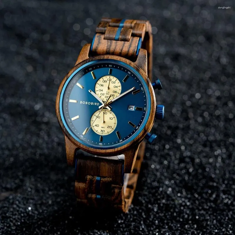 Armbandsur Bobo Bird Men's Watches Wood Quartz Wrist Watch Date Display Wood Timespieces Reloj Hombre Men Gifts Custom Drop