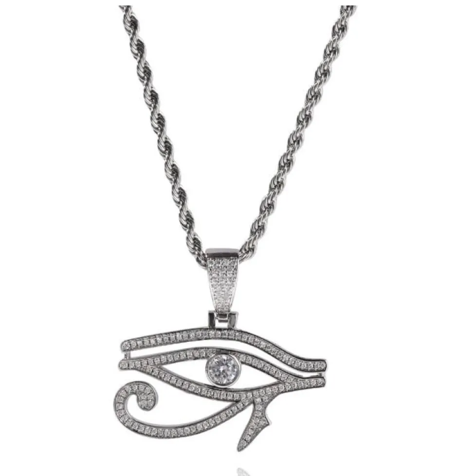 Hip Hop Necklaces AAA CZ Stone Paved Bling Iced Out Eye of Horus Pendants Necklaces for Men Rapper Jewelry2846