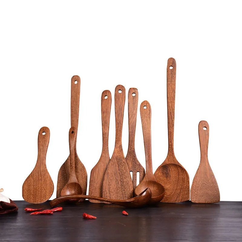 Spatule en bois sans bâton cuillère longue poignée pour boire de la cuisine de la soupe maison