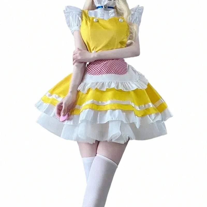 lolita sarı hizmetçi anime cosplay kostümleri Japon kawaii aşk canlı cosplay waitr nis hizmetleri kıyafeti halen parti dr 49vq#