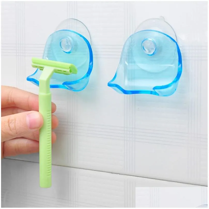 Andra badtoalettförsörjningar Razor Rack Super Suction Cup Holder Shaver Storage Racks Wall Hook Hangers TATEL SUCKER BAMBRUM ACCHORIE OTY8A