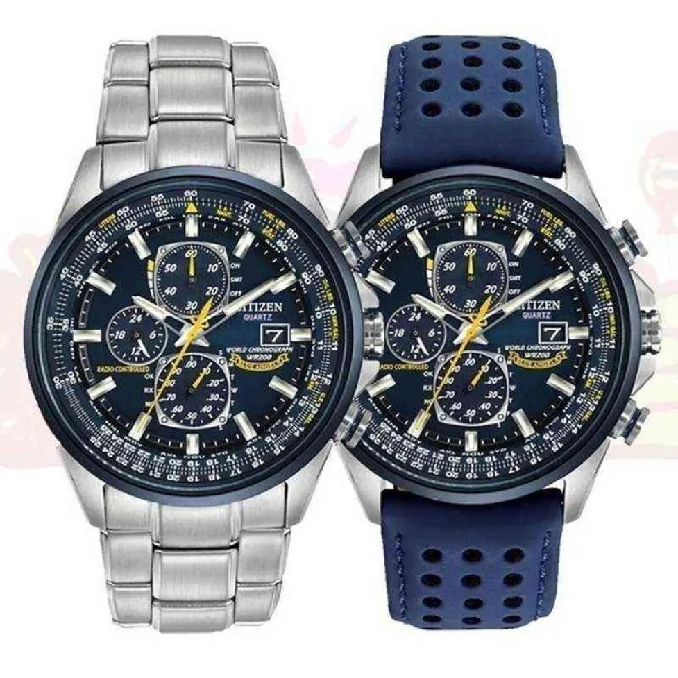 Luxury Wate Proof Quartz Watches Business Casual Steel Band Watch Men's Blue Angels World Chronograph Wristwatch 211231341G