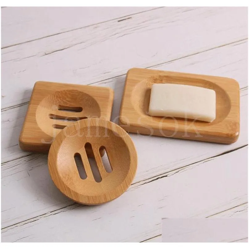 Soap Dishes Natural Bamboo Wood Dish Storage Holder Bathroom Round Drain Box Square Eco-Friendly Wooden Tray Db397 Drop Delivery Home Otgiq