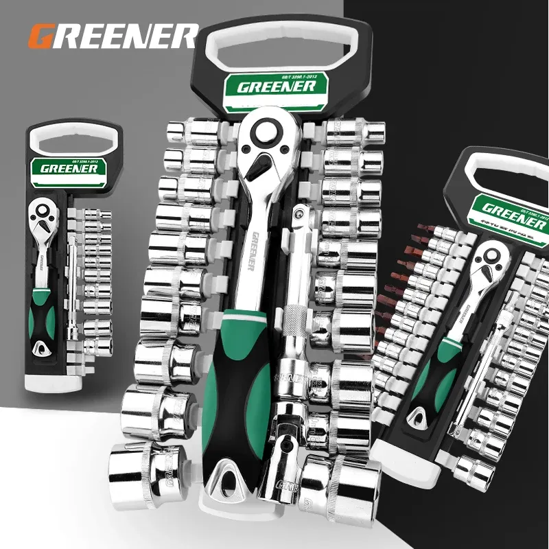 Processorer Ratchet Socket Wrench Set Quick Universal Multifunktionell extern hexagonal skiftnyckel Hylsa Auto Reparations- och underhållsverktyg