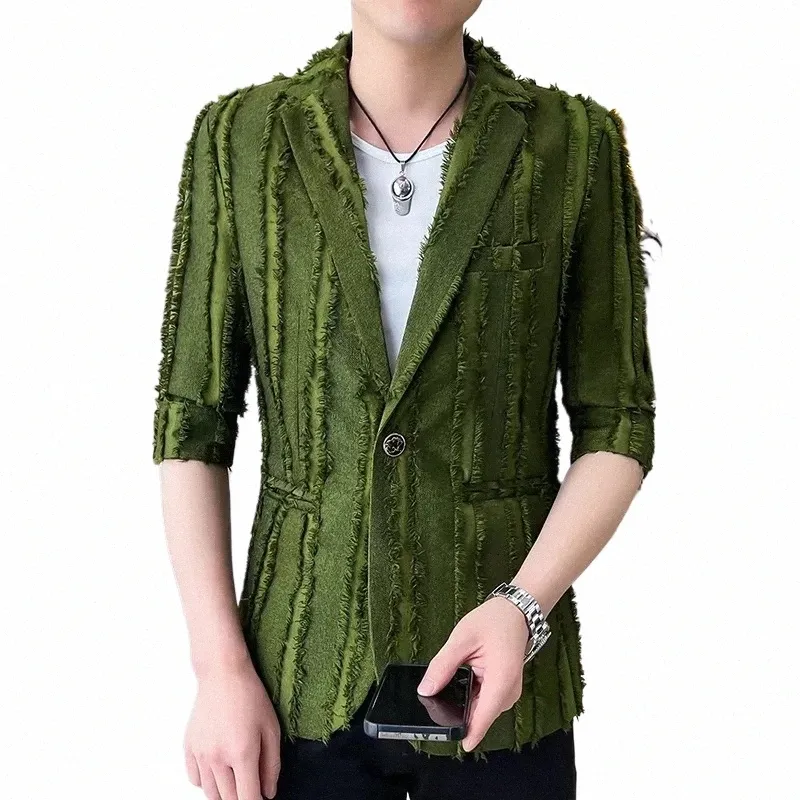 Coo 2023 Hommes Summer New Half Sleeve Design Sense Niche Costume Veste Jeunes Tassel Mince Loisirs Blazers U2gW #