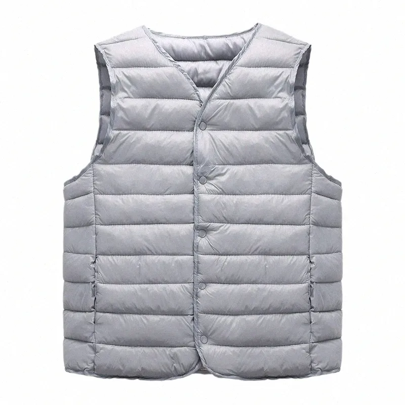 2023 Autumn Winter Men Warm Vest Jacket Male Ultra Lightweight V-neck Sleevel Butt Packable Warm Down Cott Liner Vest 58Ul#