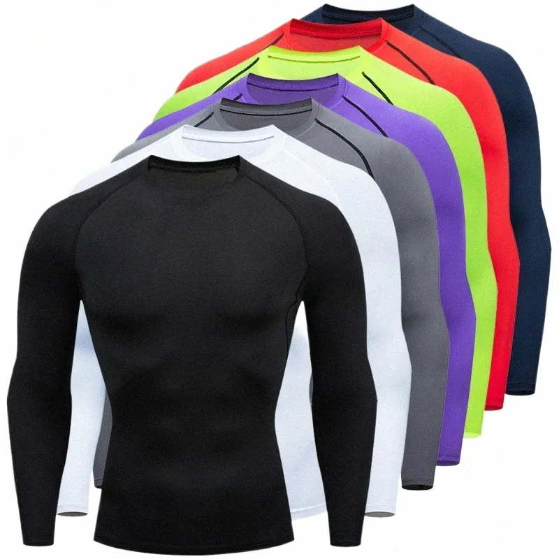 Autumn Winter Comptri skjorta LG Sleeve Casual Slim T Shirts For Men Quick Dry Football Tops Gym Sport T Shirt Man Clothing C7O8#