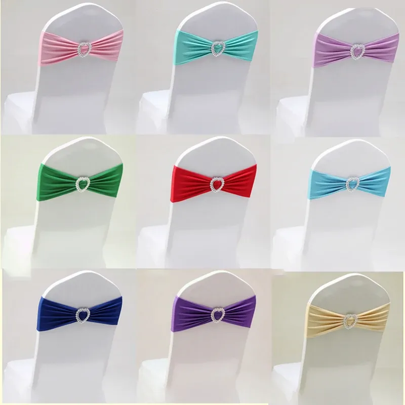 Sashes Elastic Spandex Chair Bow Sashes Stretch Lycra Chair Sash Band With Heart for Event Banquet Hotel Wedding Decoration