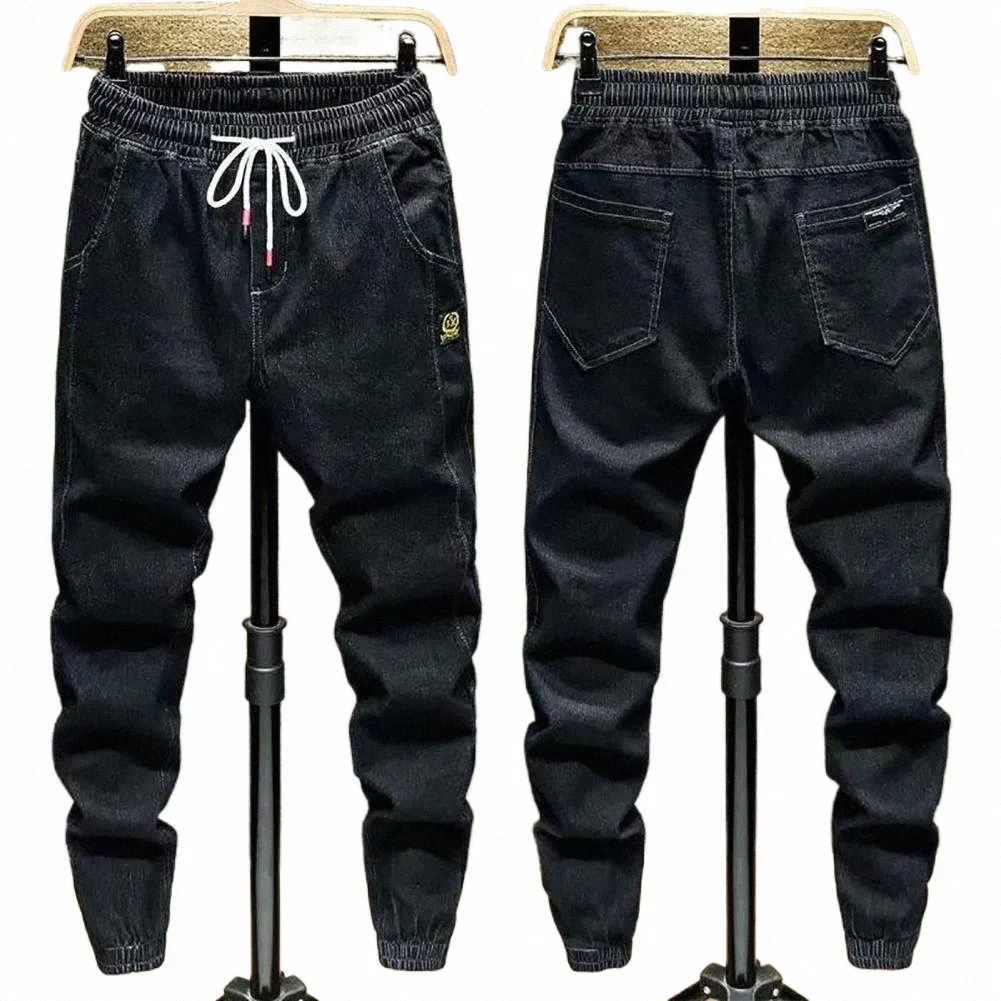 Alla moda degli uomini dei jeans elastico in vita primavera autunno uomo cargo jeans allacciati alla caviglia pantaloni harem n0zb #