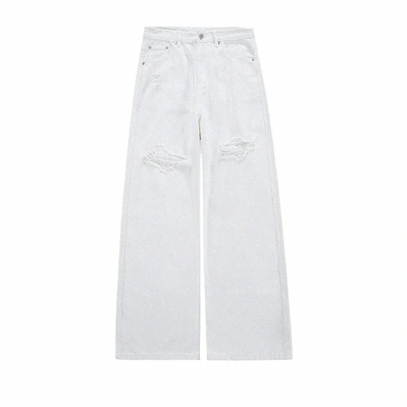 Fi y2K Pants Men Dżinsy 99% Cott White Ripped Miękkie wysokiej jakości workowate szerokie spodnie Nogą Otwory Męskie streetwear x9Sj#