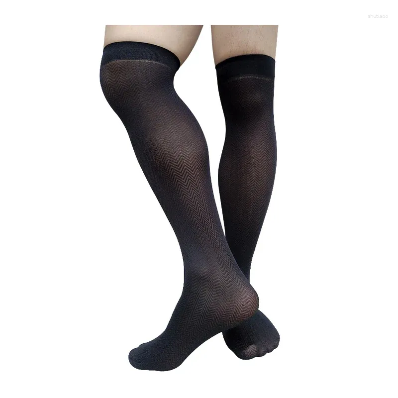 Men's Socks Black Mens Long Tube Wave Striped Over Knee High Male Formal Dress Suit Stocking Sexy Lingerie Soft Breathable