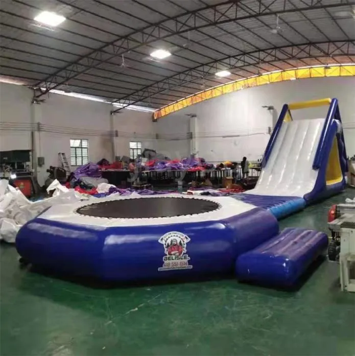 Corrediça de água inflável personalizada do PVC dos trampolins com parque flutuante do mar do trampolim Eatertainment enviado pelo navio para door8980508