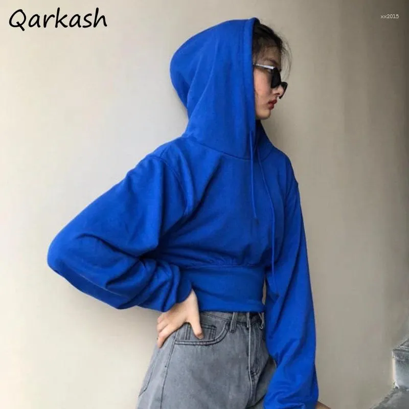 Sweats à capuche pour femmes avec chapeau pour femmes pur simple recadré sweat à capuche mode streetwear style américain adolescents basique tout-match jeune