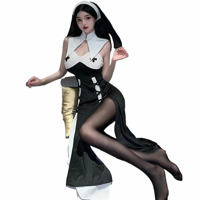 NY NUN SISTER CROSS ROLE SPEL SUT EROTIC SEDUKTIVT underkläder Halen Sexig Lingries Cosplay Costume Maid Costume Z1HM#