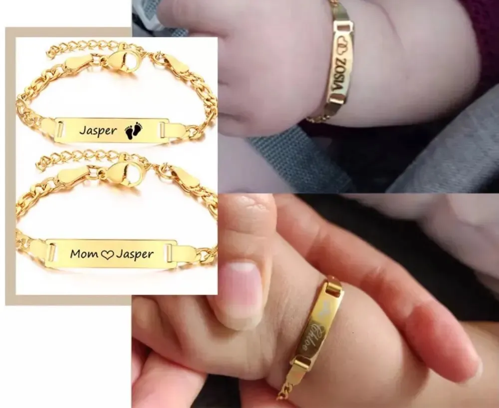 Stainless Steel Custom Name Adjustable Baby Toddler Child ID Bracelet-Personalized Girl Boy Birthday Gift Kid 240326