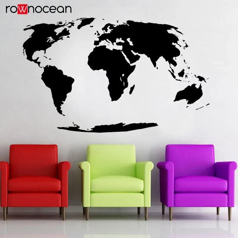 Stickers World Map Wall Sticker Globe Earth Planet Continents School Geography Travel Vinyl Decals Home Decor For Living Room Murals 3212