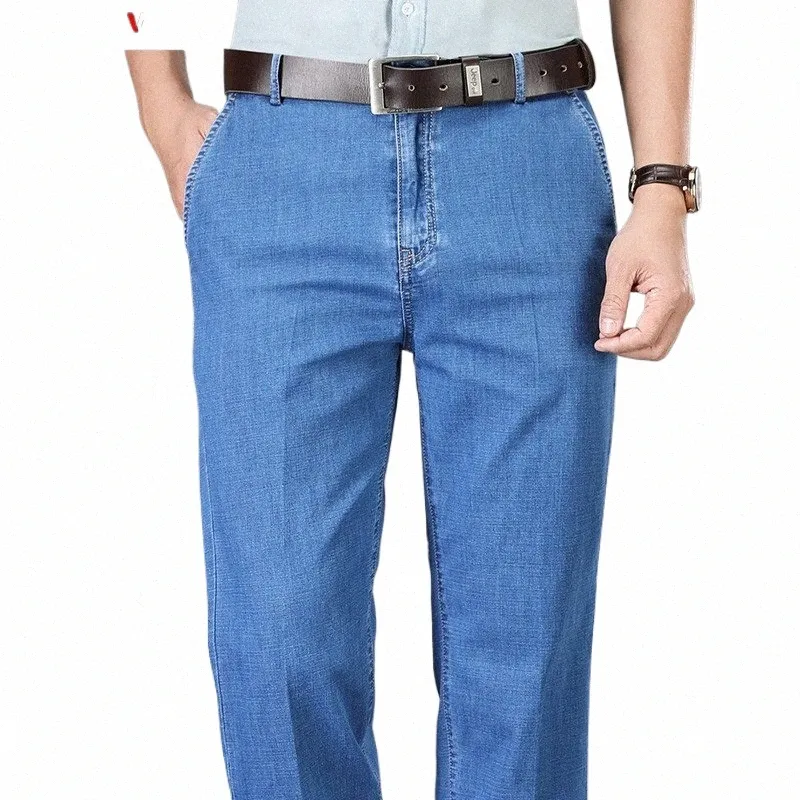 Style classique Été Nouveaux hommes Jeans minces droites Busin Pantalons extensibles décontractés Pantalons de marque pour hommes Bleu I7nc #