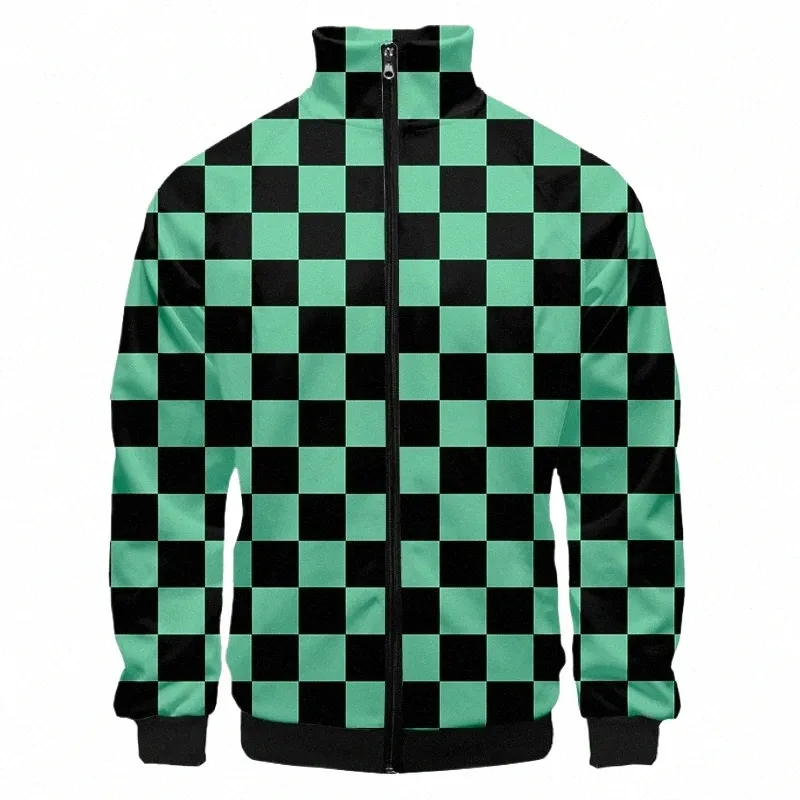 Hommes Nouveau 2021 Anime Green Grid 3D Imprimer Col rond Veste décontractée Manteau Sweatshirts Homme Automne Personnalisé Genshin Impact Dropship O4K1 #