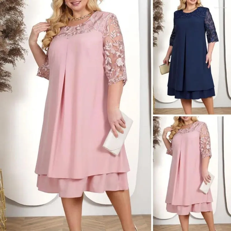 Casual Kleider Frauen Kleid Elegante Blumen Patchwork Für Sommer Bankett Kleidung Mit Stickerei Detail Plus Größe Formale Hochzeit