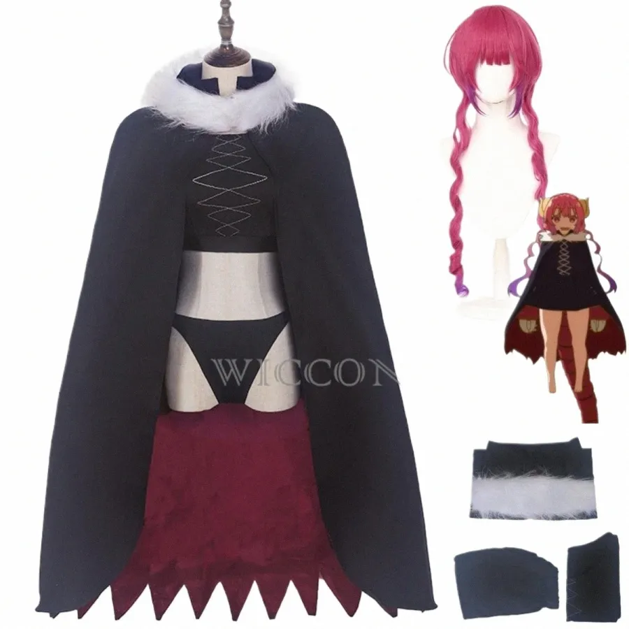 Anime Miss Kobayis Drag Maid iruru Cosplay Costume Wig Black Cloak Cape Woman Sexig Kawaii Carnival Halen Suit B0MH#