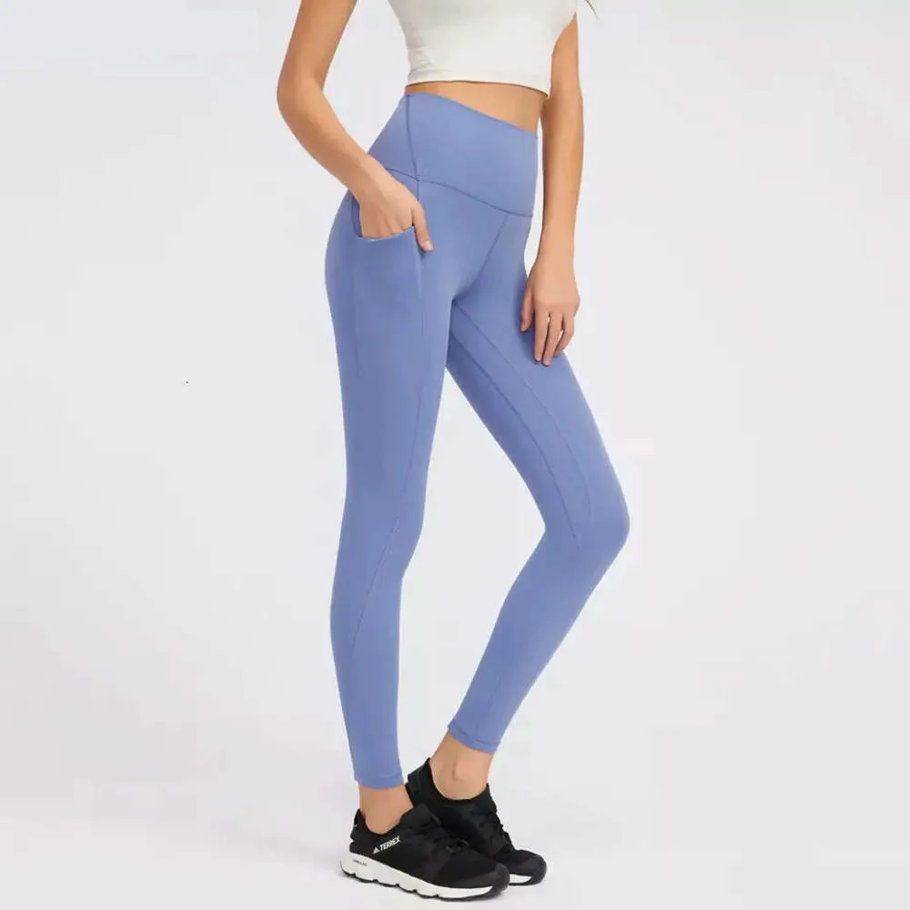 Lu wyrównane spodni wygodne super kieszanki kieszanki legginsy fitness legginsy jogi spodnie kobiety wysokie talia trening kieszonkowy xs-xl cytrynowy sport 2024