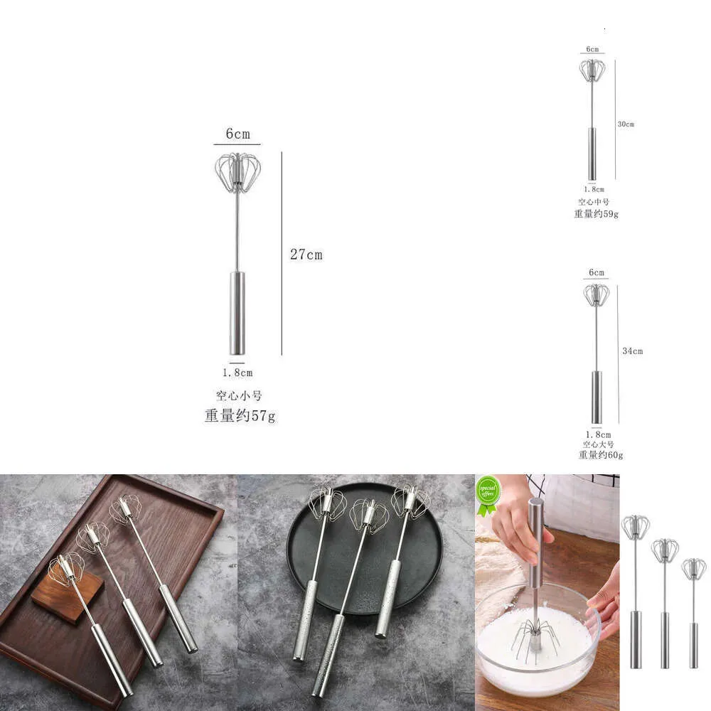 2024 Semi-Automatic Egg Beater 304 Rostfritt stål Egg Wisk Manual Handblandare Självvridande ägg Stirrer Kök Tillbehör Äggverktyg Partihandel