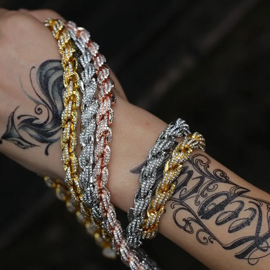 Isade ut kedjor halsband män hip hop smycken ros guld silver kedja halsband290q