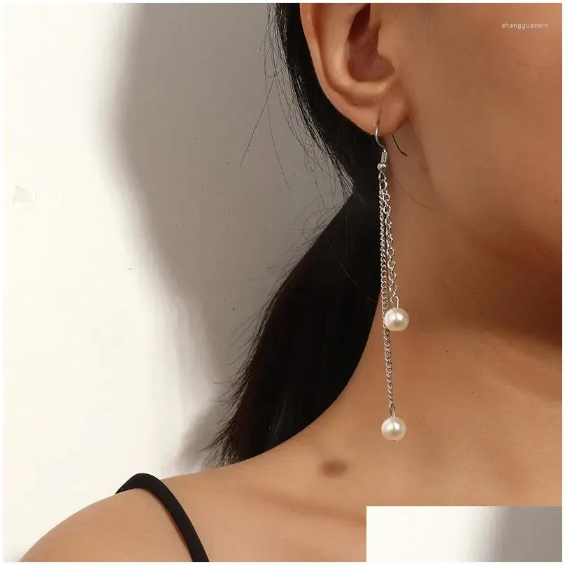 Dangle Kronleuchter Ohrringe Fransen Perlen Drop -Haken für Frauen Sier Farbpersönlichkeit Einfache elegante Frauen Lange Ohrring Frau Juwely otxyn