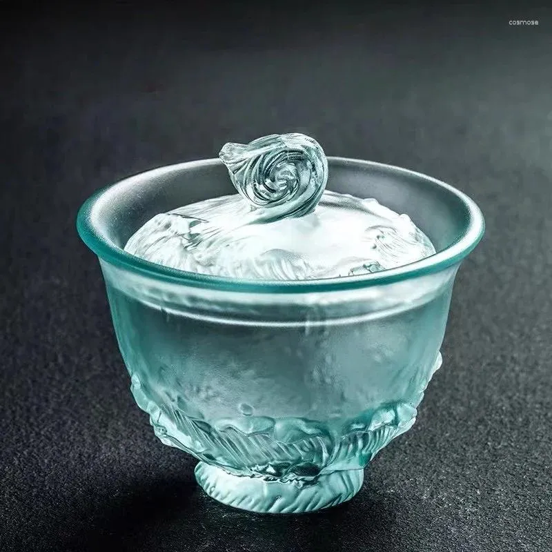 Tazze Piattini Seawave fatti a mano con smalto color azzurro Gaiwan Tazza da tè in stile cinese creativo Regali di alta qualità